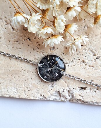 Bransoletka z żywicy kółko z dmuchawcem srebrna, Kwiat Paproci