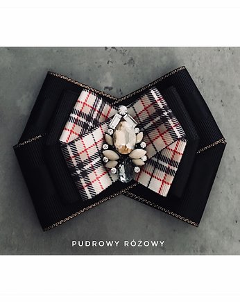 Brosza w kratę z szampańskim kryształkiem New, Pudrowy Różowy