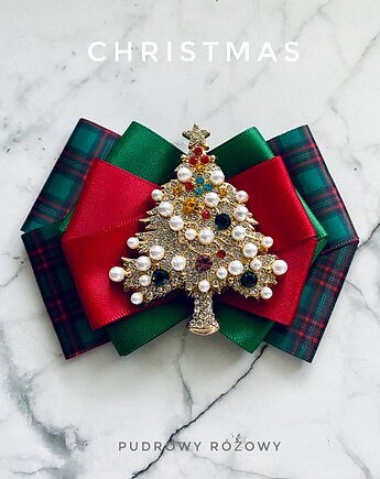 Brosza z Choinką z perłami  Mikołajki Święta, Pudrowy Różowy