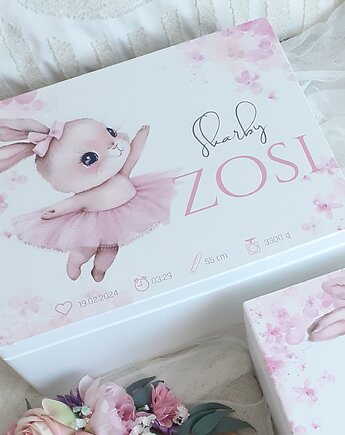 KUFEREK WSPOMNIEN KRÓLIK BALETNICA z metryczką, prezent na roczek, LOO LOO DREAM