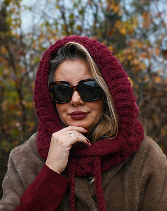 Balaclava alpaka  i jedwab handmade, ręcznie szydełkowana zimowa kominiarka, kwiaty biżuteria
