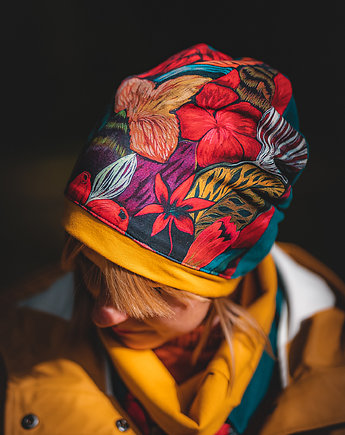 Komplet damski na jesień w kolorze petrol i musztardy KWIATY LASU, Co Tu Się Kroi