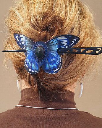 Skórzana spinka  blue monarch z kamieniem, martuch