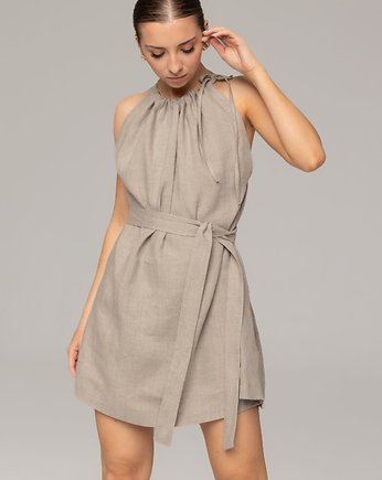 Lniana sukienka elegancka mini - Amalfi Beżowy, Holystic