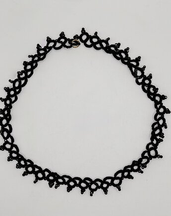 Choker Nokturn / frywolitka z czarnym spinelem / Seria Boho, naokraglo_design