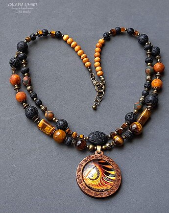 Mandala w niezwykłym etnicznym naszyjniku w pięknych kolorach unikat handmade, Galeria Limart