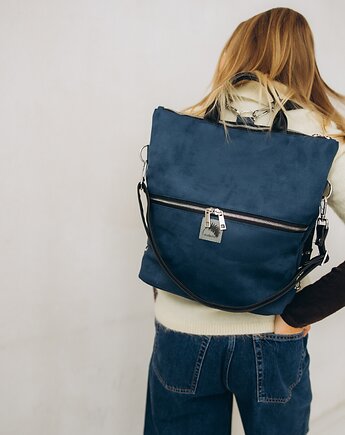 Plecak / torba 2 w 1 z nubuku tapicerskiego granatowy, Karolina Audycka