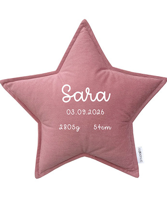Poduszka gwiazdka personalizowana metryczka imię dziecka OLD ROSE, SPARROW