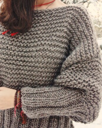 Brązowy sweter handmade moher z wełną, Mademoiselle Patrini