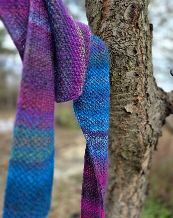 Energetyczna fuksja / szal z jedwabiem, agat handmade