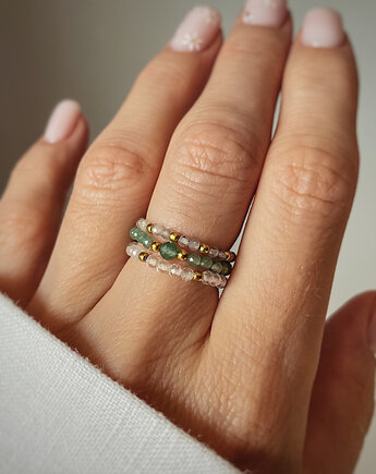 Zestaw Trzech Pierścionków z Labradorytu, Kryształu Górskiego i Awenturynu, Bring Biżuteria