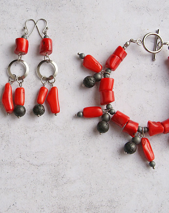 S A L E : UNIKATOWY komplet : koral czerwony, kaktusia