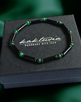 MALACHIT, onyks : MIŁOŚĆ, ZMIANY, SIŁA : delikatna bransoletka, kaktusia