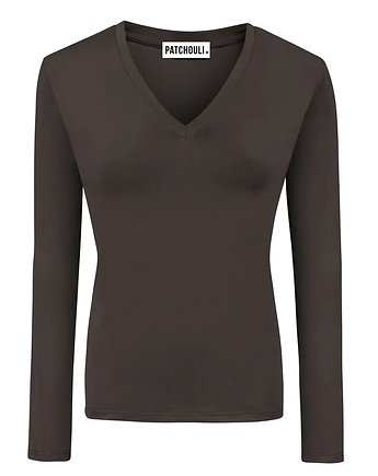 LONGSLEEVE STOCKHOLM chocolate V neck, Patchouli