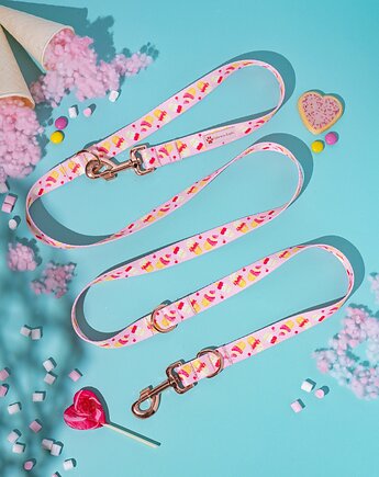 Smycz przepinana dla dużego psa RÓŻOWA LODY 400cm 4m szerokość taśmy 2,5cm, Kolorowe Łapki