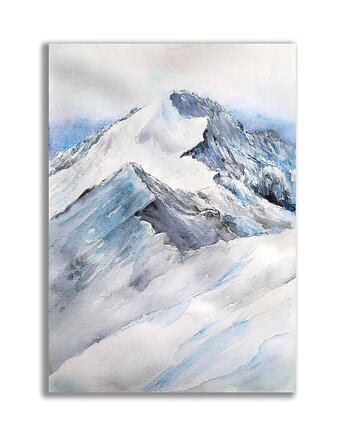 Alpy. Góry. Akwarela ręcznie malowana pejzaż górski, Galeria Alma