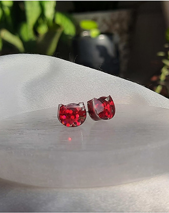 Kolczyki sztyfty czerwone, brokatowe, Figa handmade accessories