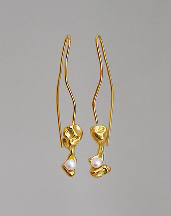 Kolczyki Meteoryty z Perłami - srebro pozłacane, Pastelove Jewelry