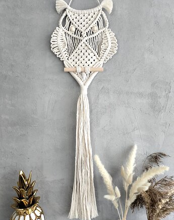 Duża Sowa Makrama z Długim Ogonem Elegancka Dekoracja Boho 80 cm, Pracownia Wardin