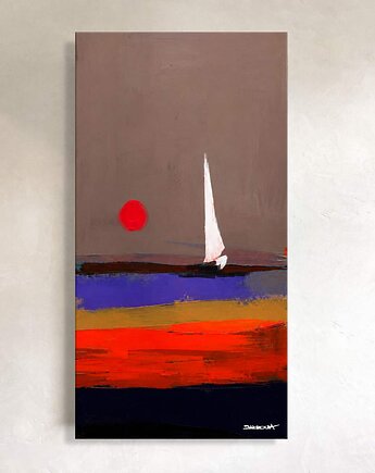 ŻAGLÓWKA O ZACHODZIE - obraz ręcznie malowany akryl 80x160cm, art and texture