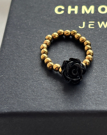 Pierścionek elastyczny Hematyt róża, Chmolowska Jewellery