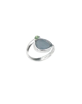 Pierścionek z chalcedonem i kwarcem, Bijoux by Marzena Bylicka