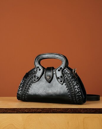 Torebka skórzana ręcznie robiona góralska Cuero czarna torba na ramię, SempreArte