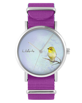 Zegarek - Żółty ptaszek - amarant, nylonowy, OSOBY - Prezent dla teścia