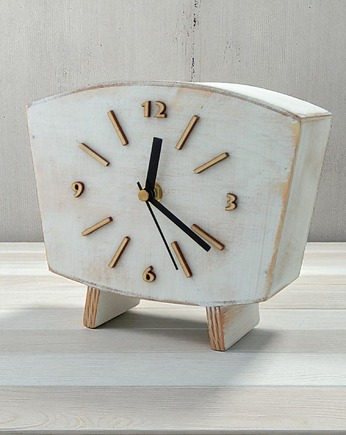 Biały  Zegar Stołowy, Cichy Mechanizm, Dekoracja Biura, Clock Wood Studio
