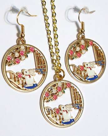 Komplet - Króliczek w ogrodzie - kolczyki i naszyjnik, yenoo