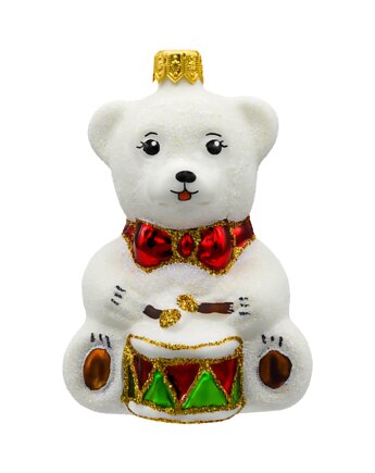 Bombka choinkowa: Miś z bębnem: biały, Syn Bombkarza