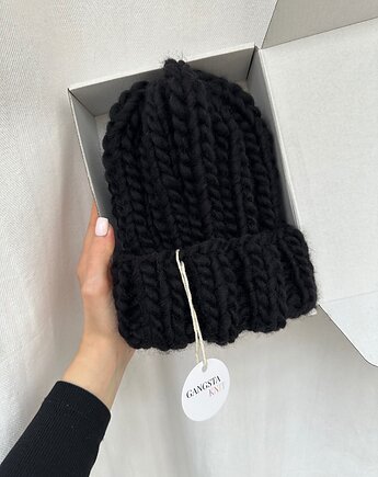 Gruba delikatna wełniana czapka beanie 100% wełna handmade, GANGSTA KNIT