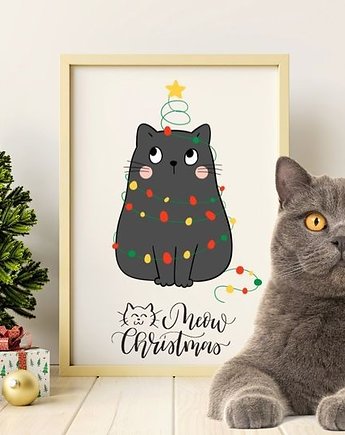 PLAKAT koty choinka święta prezent wesołych świąt, black dot studio
