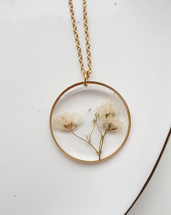 Naszyjnik z gipsówką, Jaskółcze ziele handmade 