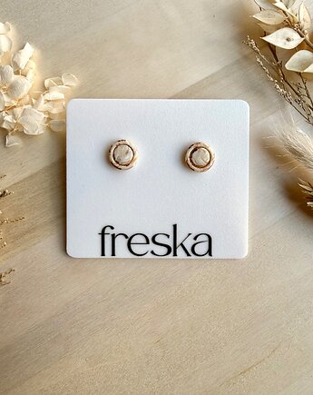 Kolczyki Kółka z Ramką piaskowe ze złotym twistem, freska