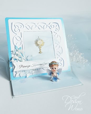 Kartka na Komunię dla chłopca,  kartka niebieska, Card Design World