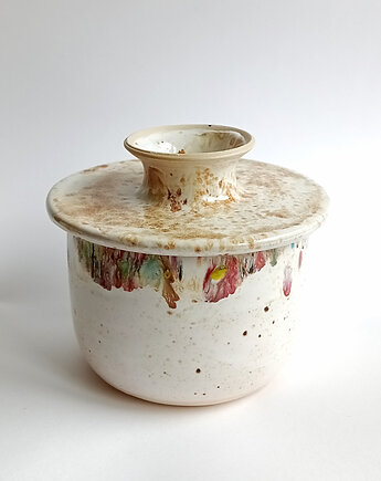 Maselnica wodna większa biała w kolorowe kropki, Dobrocie ceramika