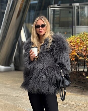 Grafitowa puszysta kurtka ze sztucznego futra, FORTINI