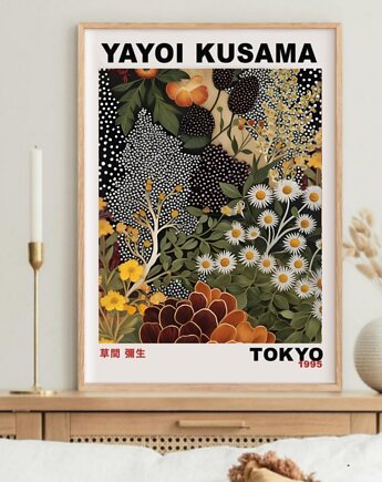 PLAKAT dekoracyjny kwiaty kropki abstrakcyjny łąka Yayoi Kusama, poster, black dot studio