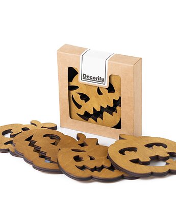 Podkładki pod kubek Halloween Dynia 4 szt. - dąb jasny, Decorify