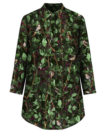 KOSZULA  zielona, print SŁOWIKI 100% wiskoza, NAWROTANKA