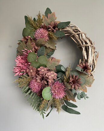 Wianek jesienny wielosezonowy z różowymi kwiatami, Bloom & Paper