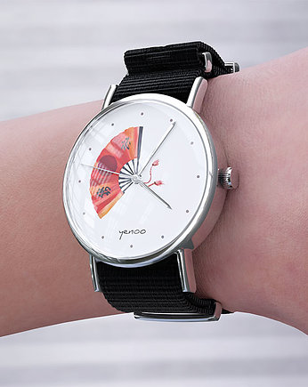 Zegarek - Japoński wachlarz - czarny, nylonowy, yenoo