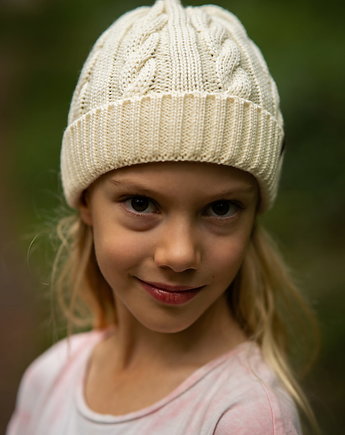 OWIECZKA RWS - wełniana czapka dla dzieci z "warkoczem" kremowy, KOPYTO