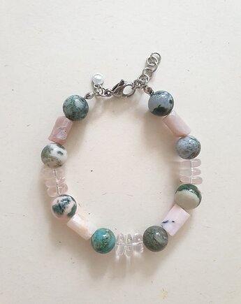 Bransoletka FANABERIA opal, kwarc różowy, agat mszysty, modesign
