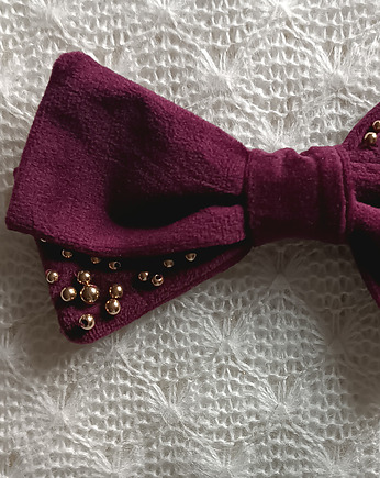 Kokarda do włosów Jessie welurowa welwet burgund bordo złote koraliki, Milavia Studio