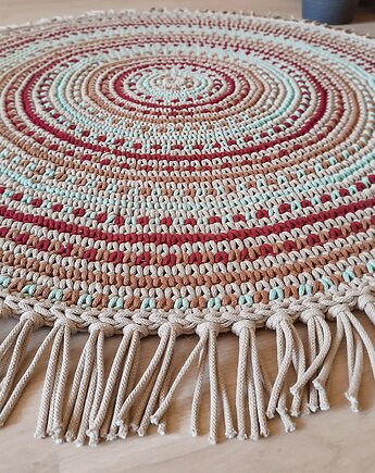 Okrągły dywan ze sznurka Mexican - 120 cm szałwia/bordo/karmel/ciepły beż, Damariz