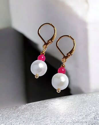 Kolczyki FUCHSIA & PEARL collection: perła i agat : krótkie, kaktusia