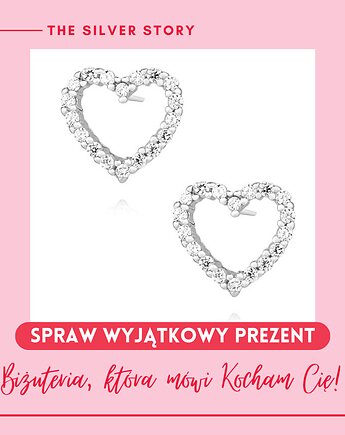 Kolczyki srebro 925 serce cyrkonie, THE SILVER STORY