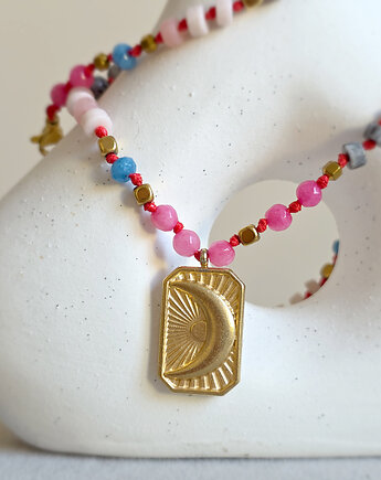 Naszyjnik na sznurku jaspis, agat, opal, hematyt, Magneska